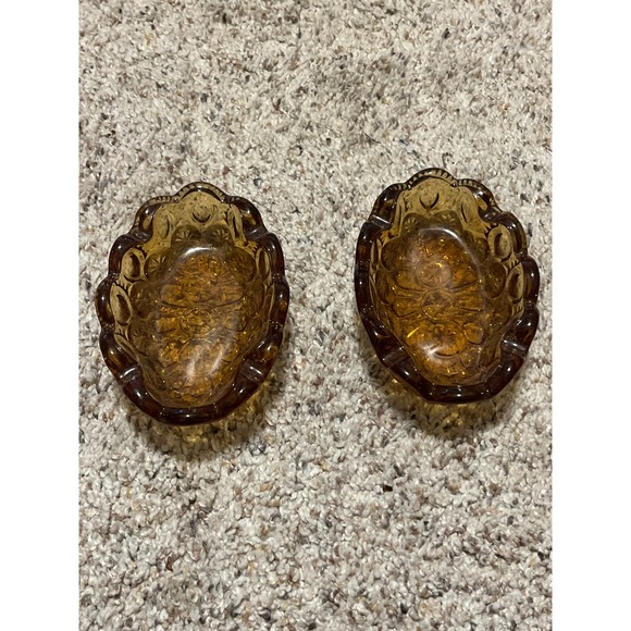 Pair of L E Smith Amber Oval Ashtrays Soap Dish Moon and Stars - Picture 8 of 8